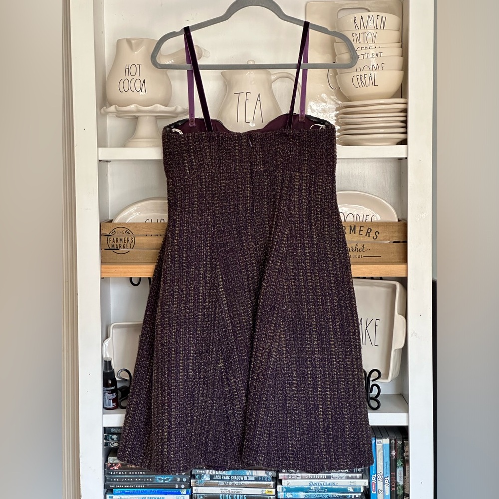 Nanette Lepore tweed Boucle strapless dress purple & black size 10 wool blend